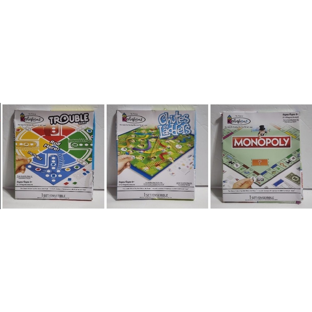 3 Hasbro Colorforms Board Games Monopoly Chutes and Ladders Trouble 2022 Lot